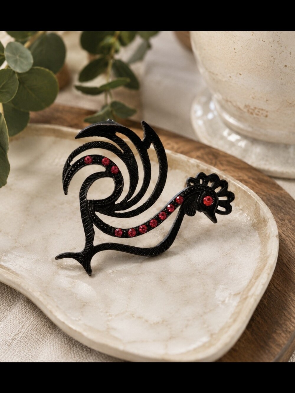 Coro Black and Red Rooster Brooch